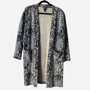 Clara‎ Sun Woo Scroll Filigree Long Open Front Cardigan